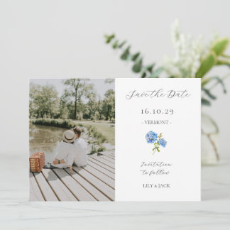 Chic White Couple Foto Floral Hydrangea Save The Date