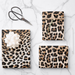Chic White Cream Leopard Print Geschenkpapier Set