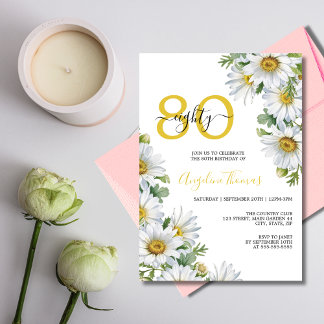 Chic White Daisy Blumengrün Geburtstag Einladung