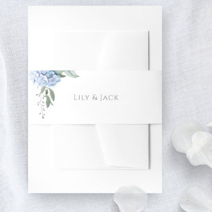 Chic White & Floral Blue Hydrangea Wedding Einladungsbanderole