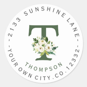 Chic White Floral Circle Address Label Runder Aufkleber