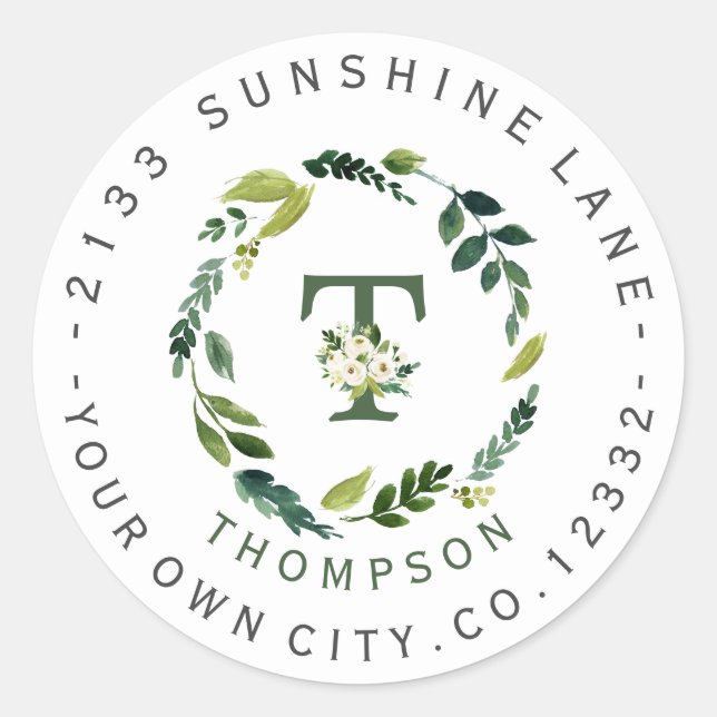 Chic White Floral Foliage Circle Address Label Runder Aufkleber (Vorderseite)