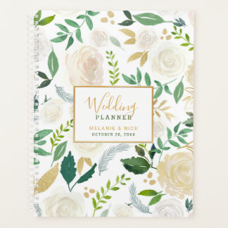 Chic White Floral Gold Hochzeitsplaner Notebook Planer
