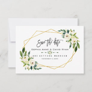 Chic White Floral Gold Rahmen Foto Save the Date