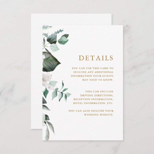 Chic White Floral Guest Information Enclosure Card Begleitkarte (Vorne/Hinten)