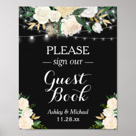 Chic White Floral String Lights Unterschreiben Sie Poster