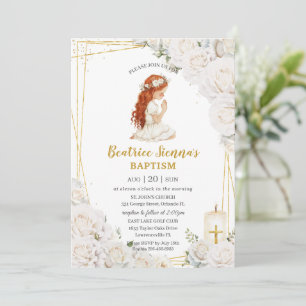 Chic White Floral Taufen Christening Praying Girl Einladung