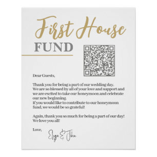 Chic White & Gold Eleganter QR Code First House Fu Poster