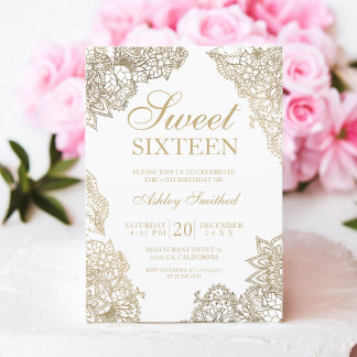 Chic white gold floral elegante 16 . Geburtstag Einladung