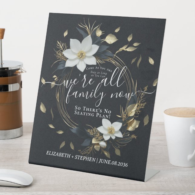 Chic White Gold Floral Wraath Sign Sign Sockelschild (In Situ)