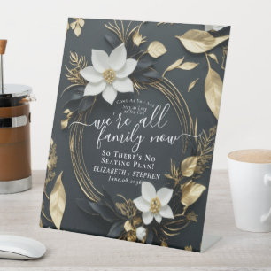 Chic White Gold Floral Wraath Sign Sign Sockelschild