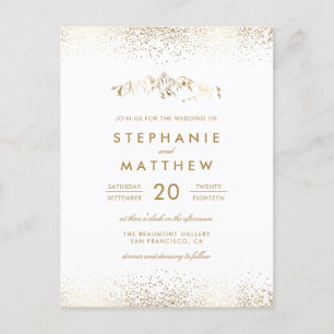 Chic White & Gold Foil Confetti Hochzeit Einladungspostkarte