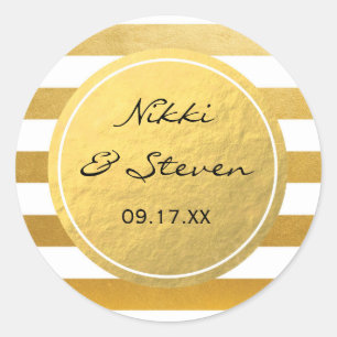 Chic White & Gold Foil Striping Elegante Aufkleber