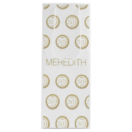 Chic White Gold Fünfzig und fabelhaft 50. Geburtst Geschenktüte Für Weinflaschen