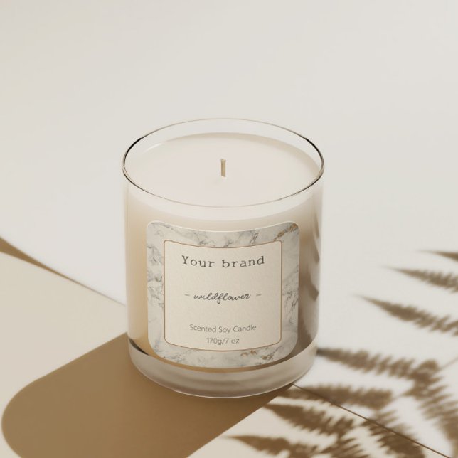 Chic White Gold Gray Marble Candle Product Label Quadratischer Aufkleber (Von Creator hochgeladen)