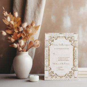 Chic White Gold Great Gatsby Art Deco 1920er UAWG RSVP Karte