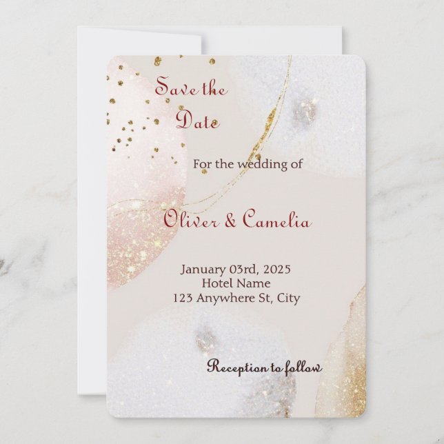 Chic White & Gold Marmor Hochzeit Einladung (Vorderseite)