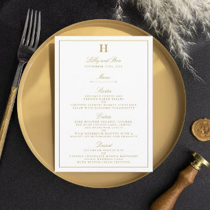 Chic White & Gold Wedding Menu Template Menükarte