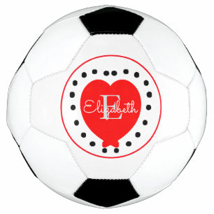 Chic White Gray Initial Letter Monogram Red Heart Fußball