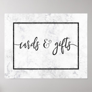 Chic White & Gray Marble Wedding Cards & Gifts Poster