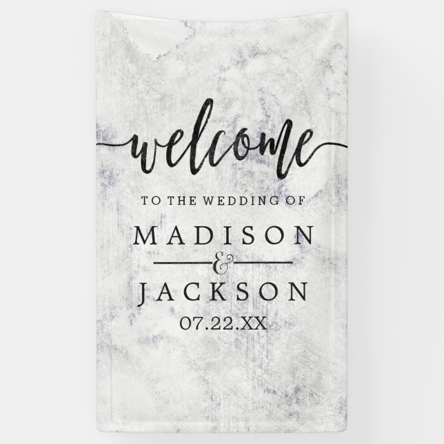 Chic White & Gray Marble Wedding Empfang Banner (Vertikal)