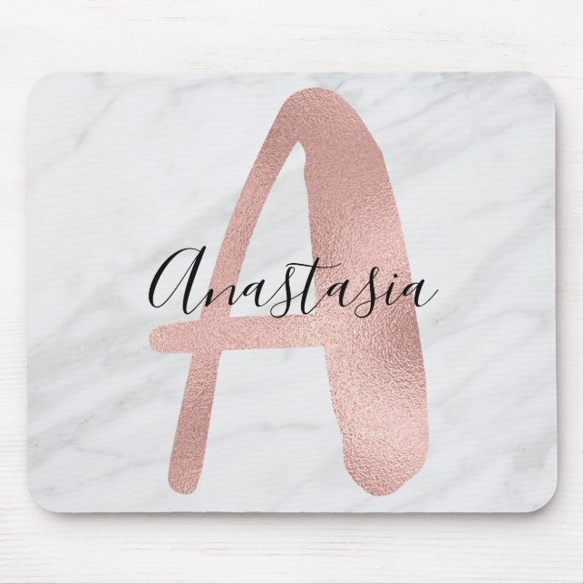 Chic White & Gray Marmor Rose Gold a Monogram Name Mousepad (Vorne)