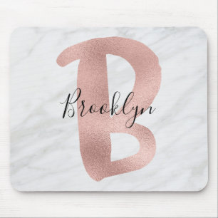 Chic White & Gray Marmor Rose Gold B Monogramm Nam Mousepad
