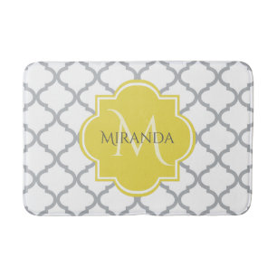 Chic White Gray Quatrefolie Gelber Mit Monogramm N Badematte