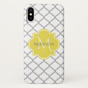 Chic White Gray Quatrefolie Gelber Mit Monogramm N Case-Mate iPhone Hülle