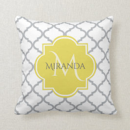 Chic White Gray Quatrefolie Gelber Mit Monogramm N Kissen