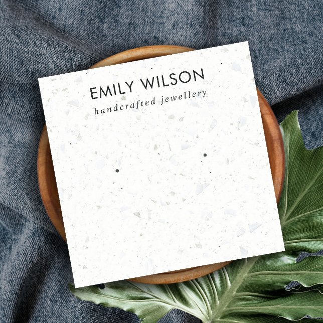 CHIC WHITE GRAY TERRAZZO STUD EARRING DISPLAY CARD QUADRATISCHE VISITENKARTE (Von Creator hochgeladen)