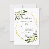 Chic White Green Floral Gold Rahmen Wedding RSVP