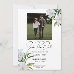 Chic White & Green Jasmine Foto Save the Date