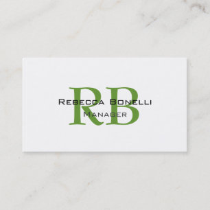 Chic White Green Monogram Manager Business Card Visitenkarte