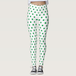 Chic White Green Polka Dot Pattern Leggings