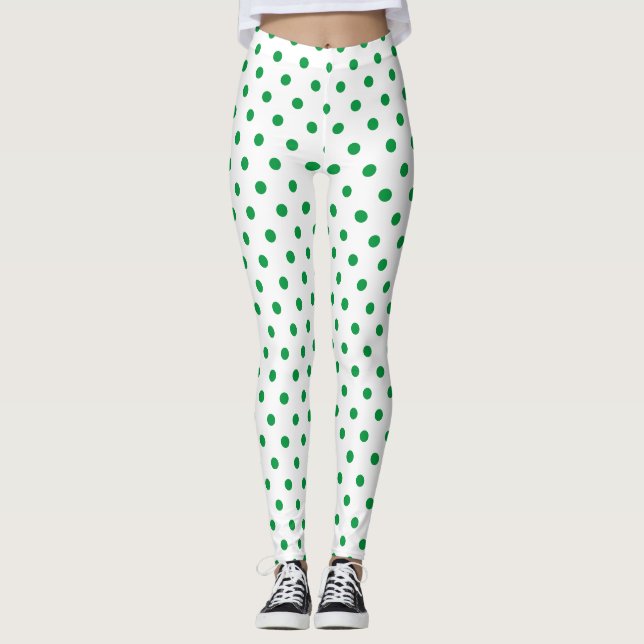 Chic White Green Polka Dot Pattern Leggings (Vorderseite)