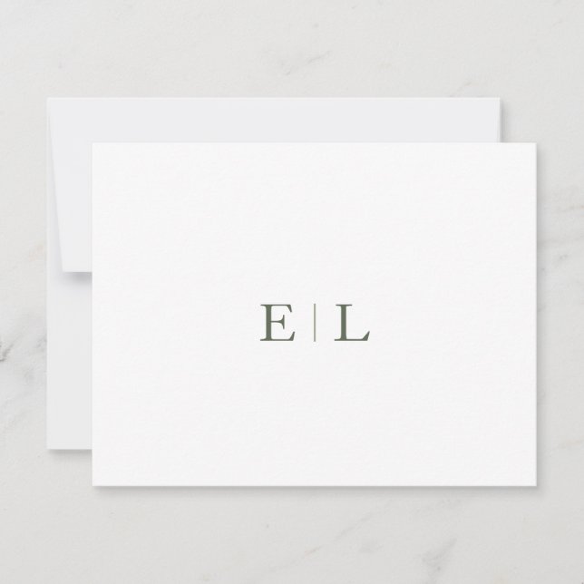 Chic White Green Wedding Monogram Note Card Mitteilungskarte (Vorderseite)