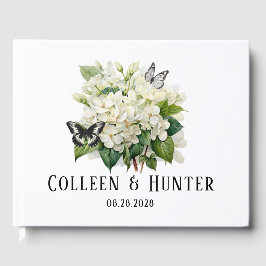 Chic White Hydrangea und Butterfly Wedding Gästebuch