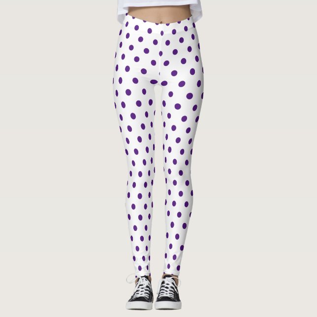 Chic White Lila Polka Dot Pattern Leggings (Vorderseite)