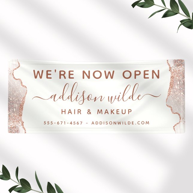 Chic White Marble Agate Rose Gold Business Banner (Von Creator hochgeladen)