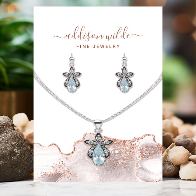 Chic White Marble Agate Rose Gold Glitzer Juwelen Visitenkarte (Von Creator hochgeladen)