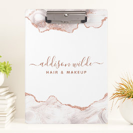 Chic White Marble Agate Rose Gold Glitzer Klemmbrett