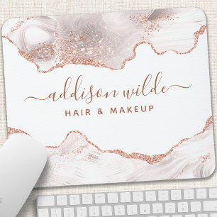 Chic White Marble Agate Rose Gold Glitzer Mousepad