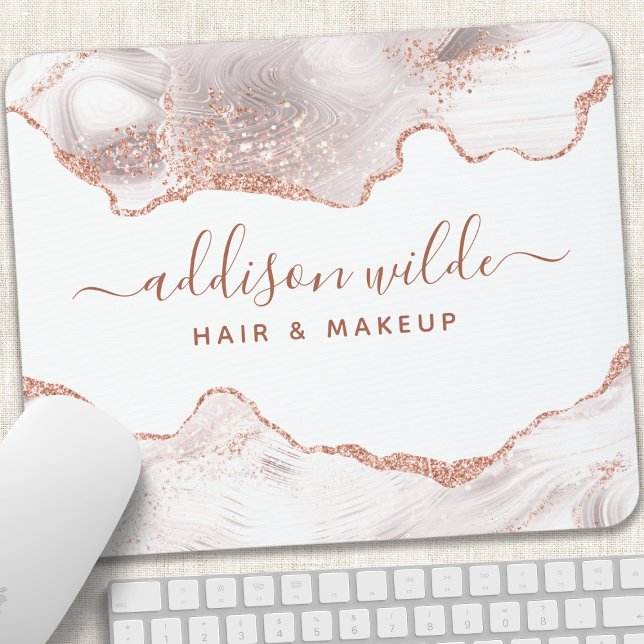 Chic White Marble Agate Rose Gold Glitzer Mousepad (Von Creator hochgeladen)