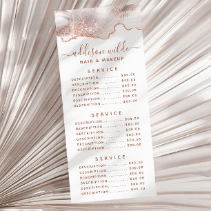 Chic White Marble Agate Rose Gold Glitzer Rack Car Werbekarte