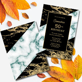 Chic White Marble Gold Foil Paint Texture Birthday Einladung