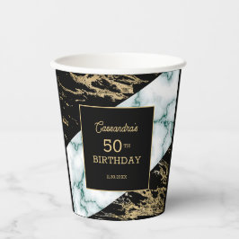 Chic White Marble Gold Foil Paint Texture Birthday Pappbecher