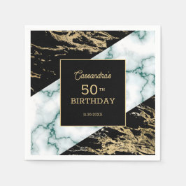Chic White Marble Gold Foil Paint Texture Birthday Serviette