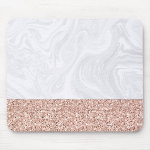 Chic White Marble Rose Gold Glitzer Elegante Mousepad