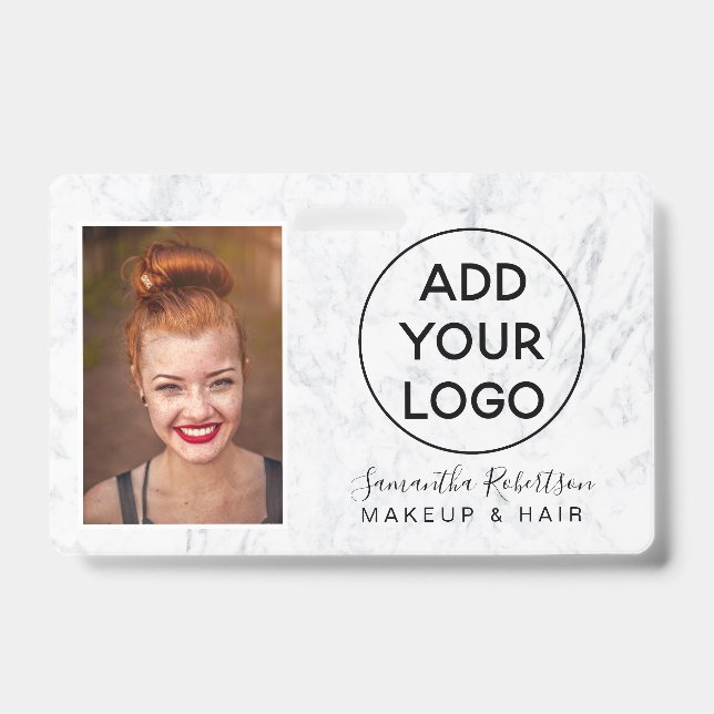 Chic White Marmor Logoschild Personalausweis Foto Ausweis (Vorderseite)